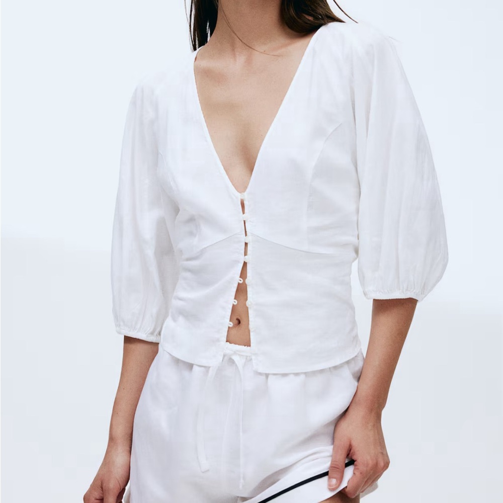 NWT H&M linen blend blouse size small